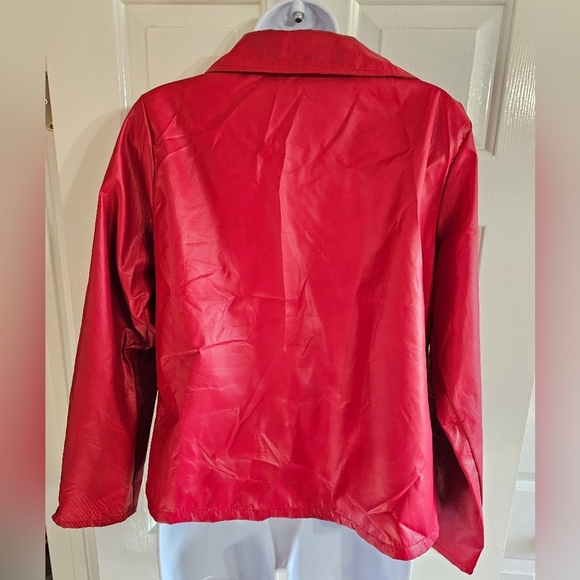Women’s Medium Red Studded Moto Jacket Retro Lightweight Windbreaker Style Zip - Picture 4 of 7